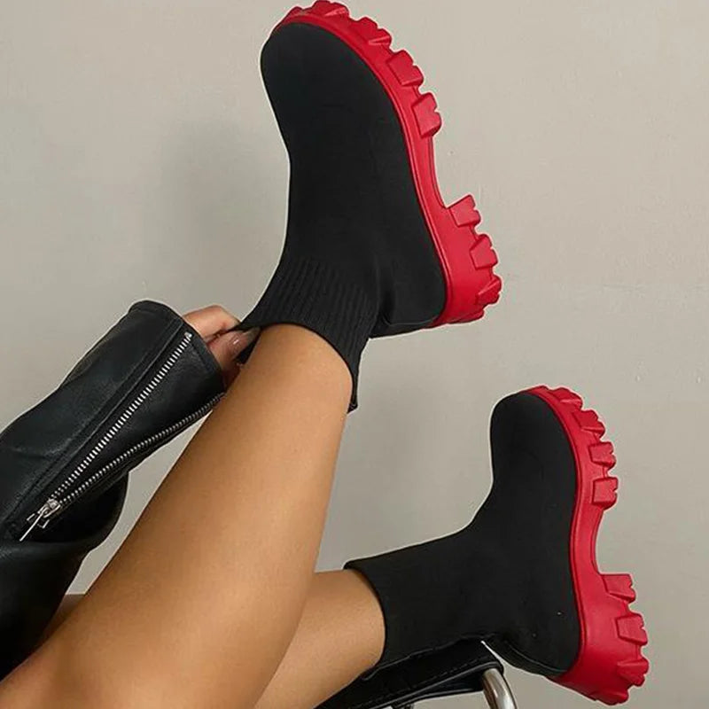 Elizabeth | Short Knitting Platform Boots - TrendHavenCo