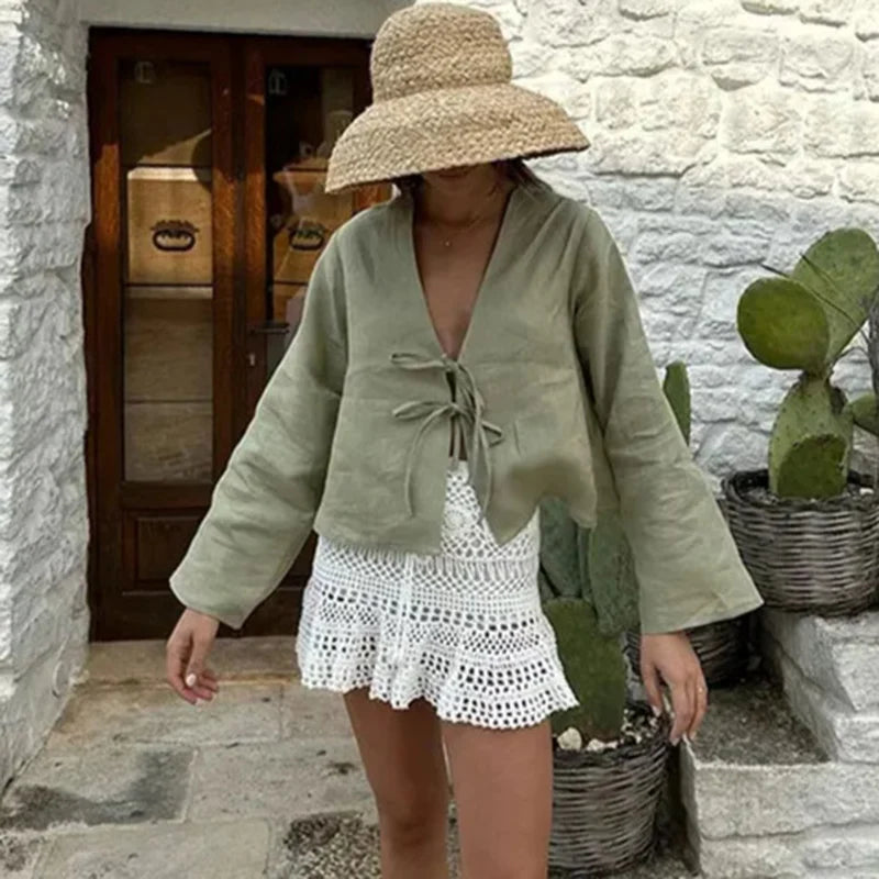 Finley | Loose Lace Up Bow Shirt Tops