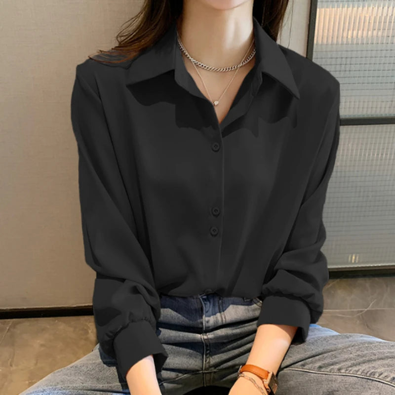 Lyka | Long Sleeve Loose Solid Blouse Top