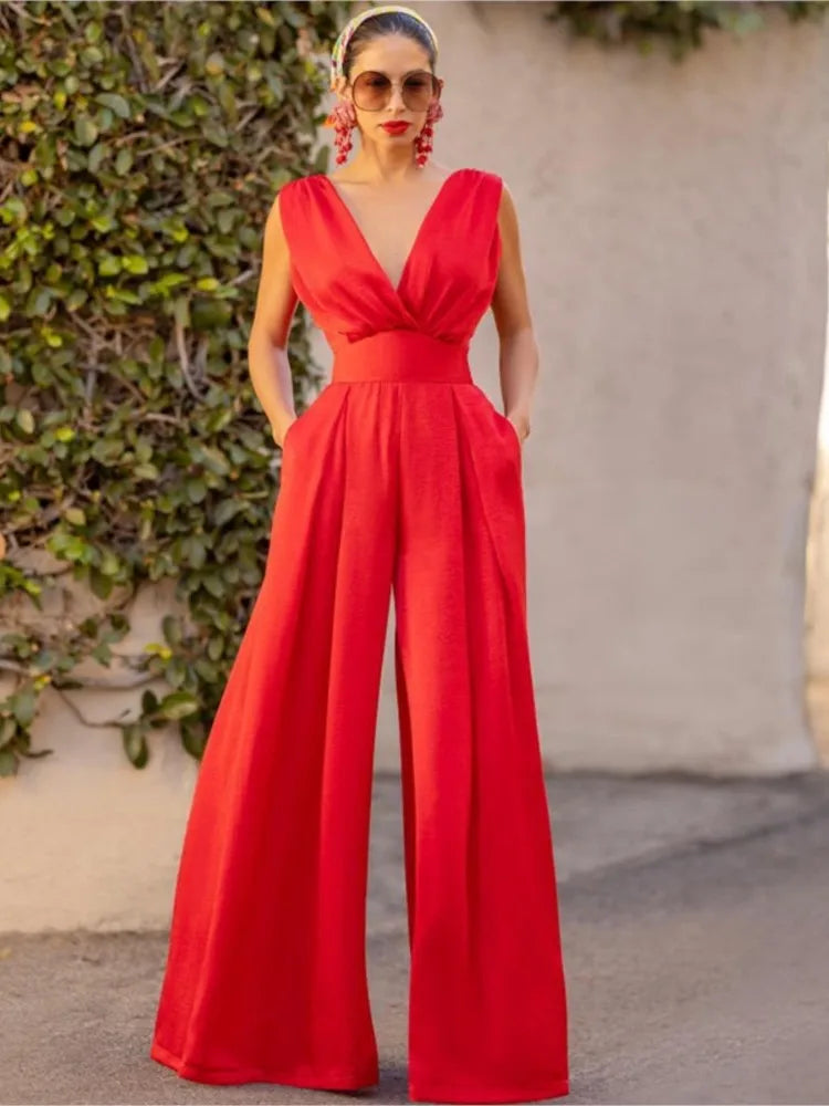 Mylah | Sleeveless Sexy Deep V-neck Jumpsuits