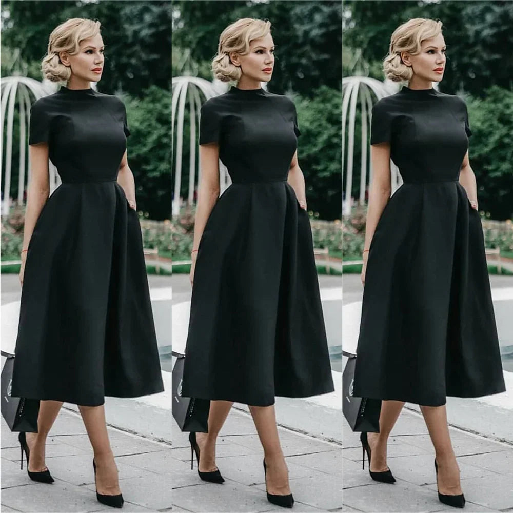 Selena | Half High Collar High Waist A-Line Dress