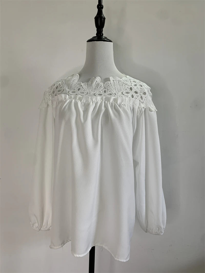 Lace Mesh Women Shirt Embroidery Patchwork Blouses 2025 Spring Long Sleeve Tops Casual Loose BlousesFemale Blusas Pullover - TrendHavenCo