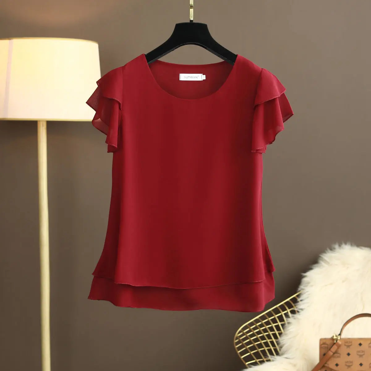 New Summer Women Blouse Loose O-Neck Chiffon Shirt Female Short Sleeve Blouse Oversized Shirts womens tops and blouses Top - TrendHavenCo