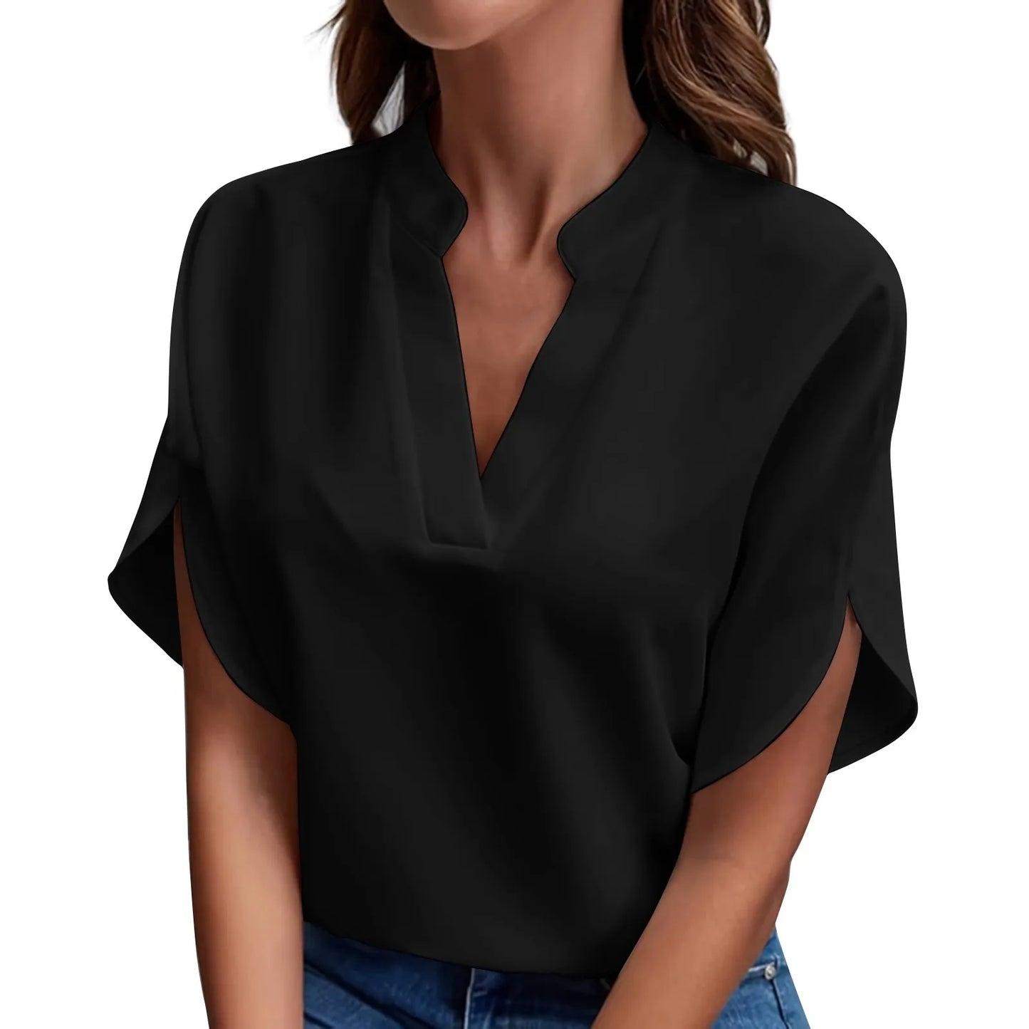 Willa | Short Sleeve Solid V Neck Loose Shirts