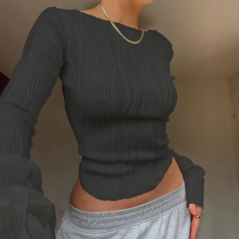 Amanda | Ruched Long Sleeve T-shirt Blouse