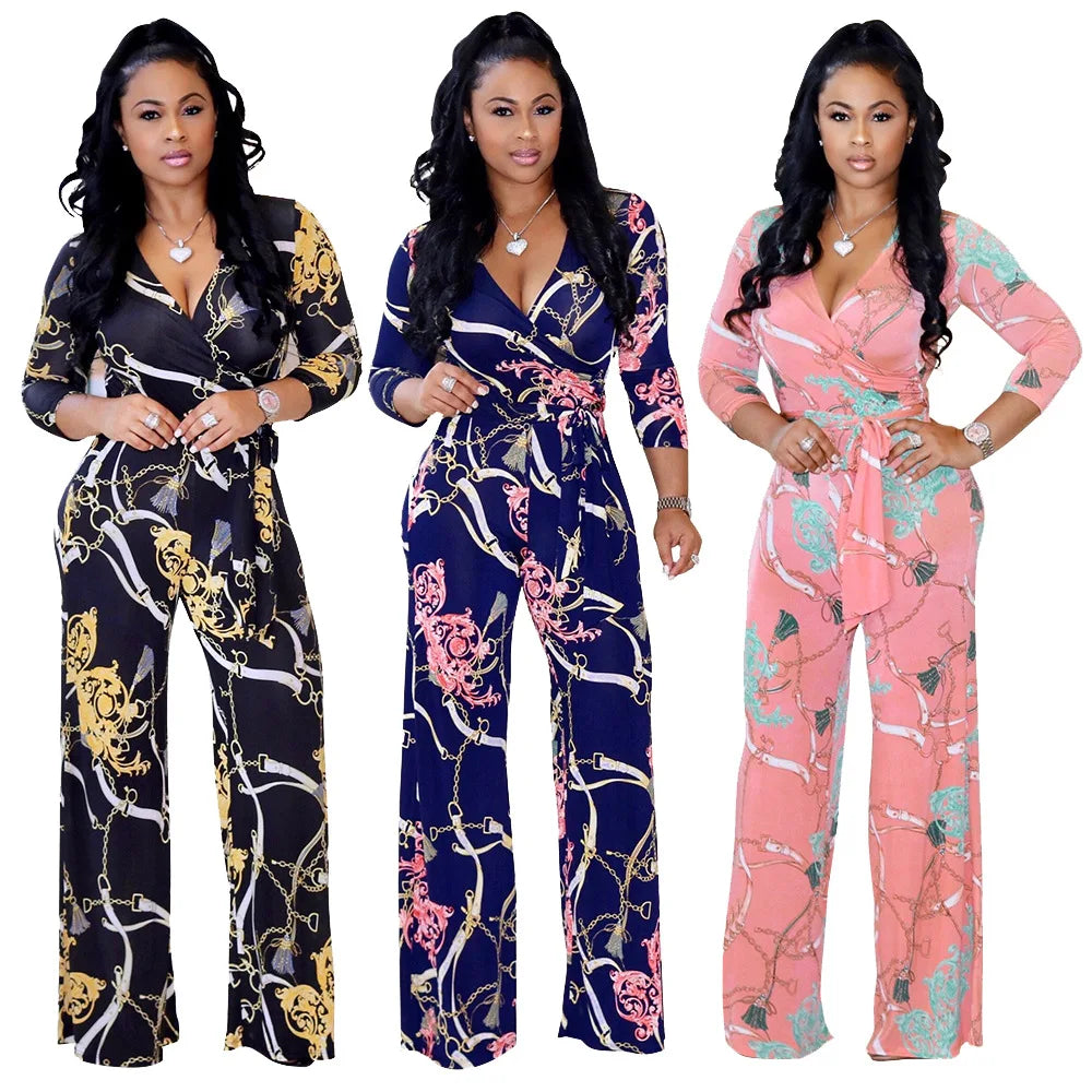 Rosalia | V-neck long sleeved printed jumpsuit