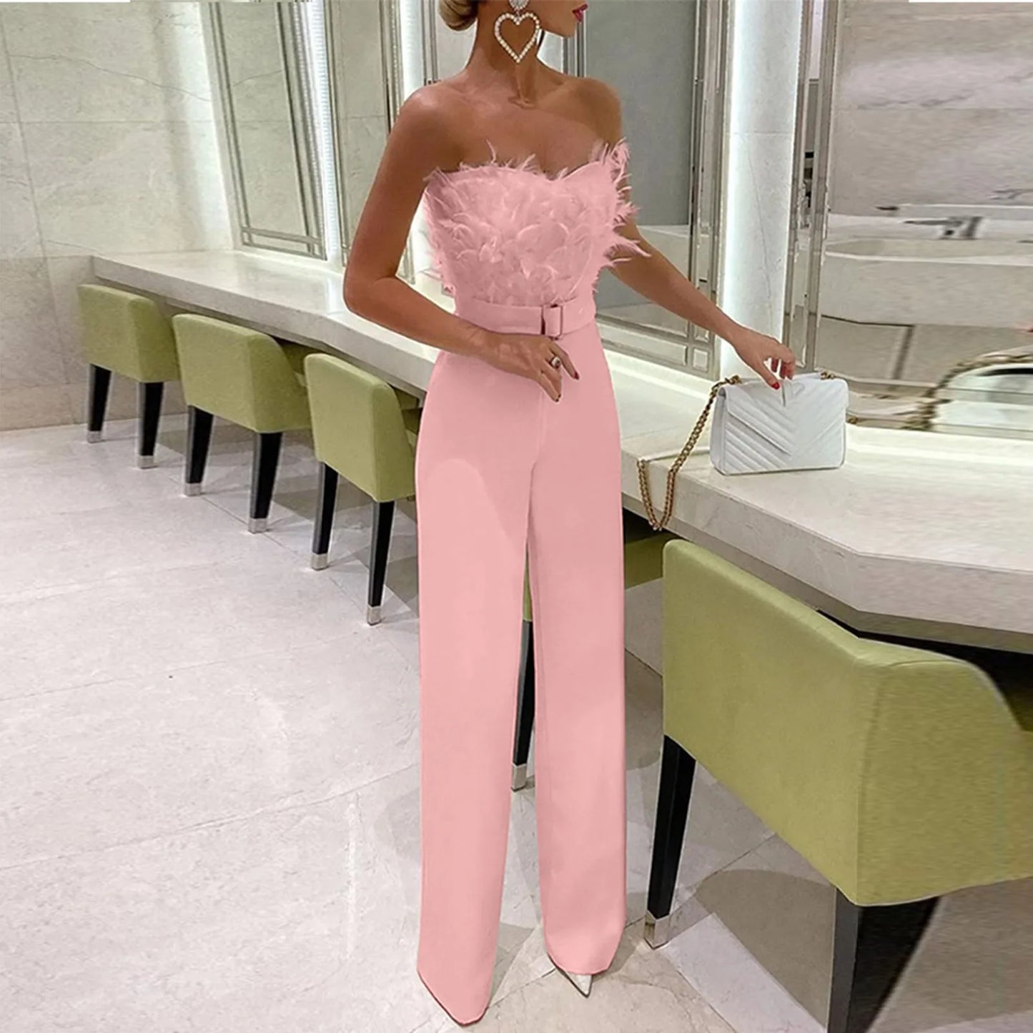 Maliyah | Feather Tube Top Sexy Jump Suits