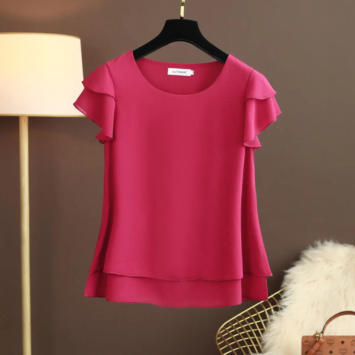 New Summer Women Blouse Loose O-Neck Chiffon Shirt Female Short Sleeve Blouse Oversized Shirts womens tops and blouses Top - TrendHavenCo