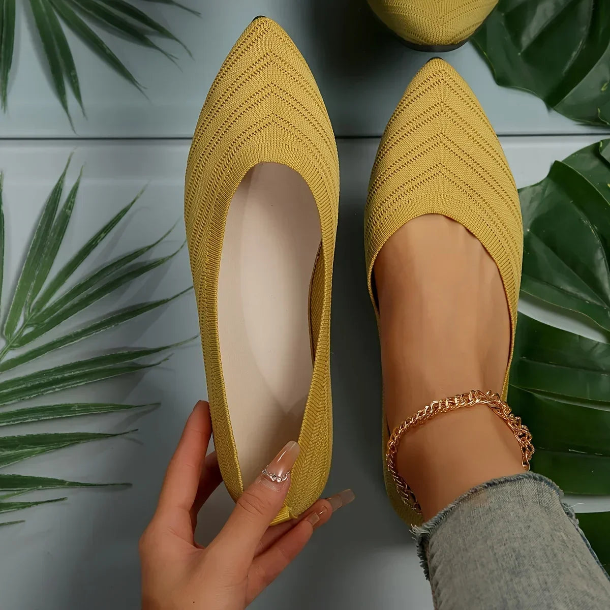 Mia | Pointed Toe Knitted Slip on Shoes - TrendHavenCo