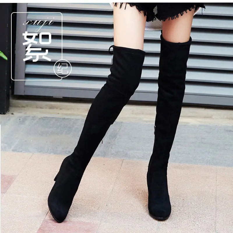 Scarlett | Stretch Fabrics High Heel Slip on Boots - TrendHavenCo