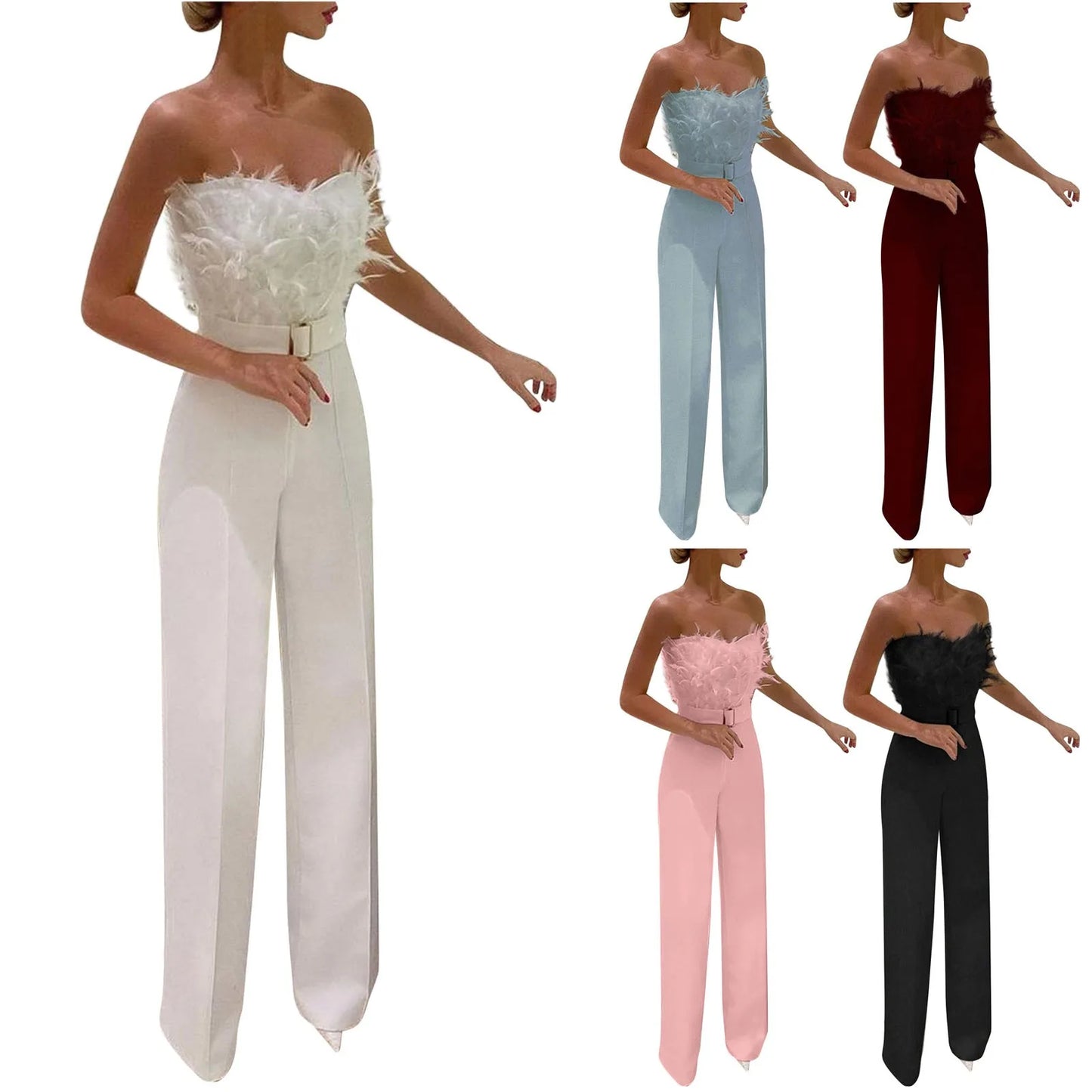 Maliyah | Feather Tube Top Sexy Jump Suits
