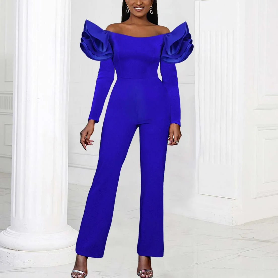 Brinley | Off the Shoulder Ruffles Sleeve Jumpsuit