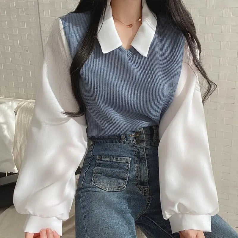 Mariam | False Two-piece Polo Collar Blouse