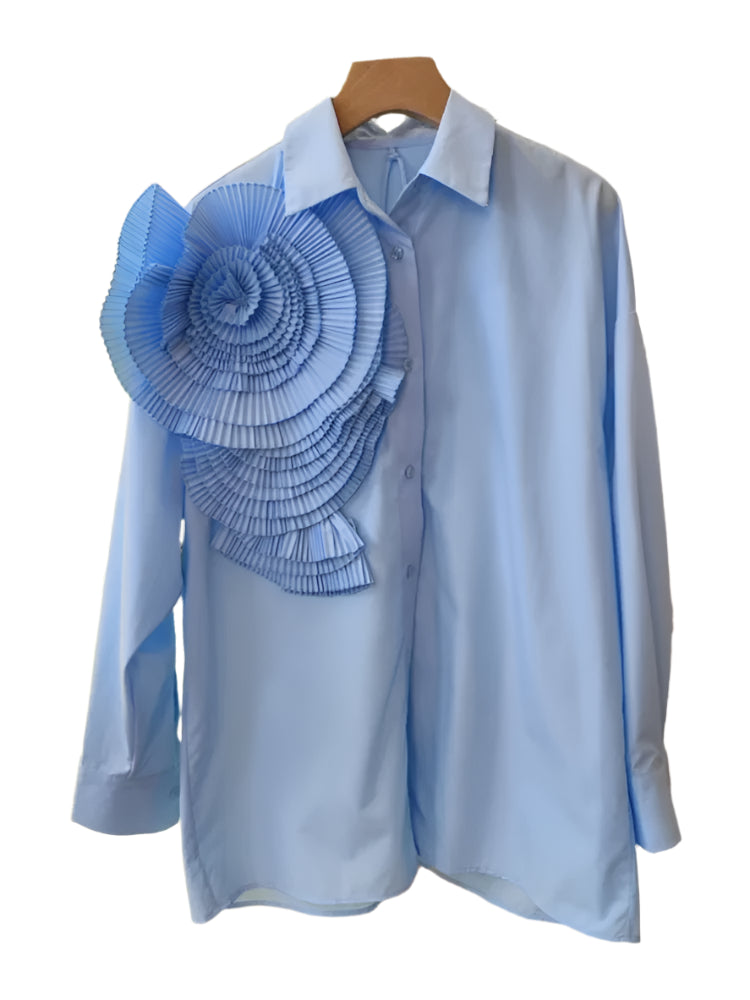 Brynn | Chic Fashion 3D Floral Turn Down Collar Blouse