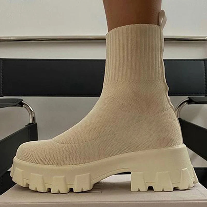 Elizabeth | Short Knitting Platform Boots - TrendHavenCo