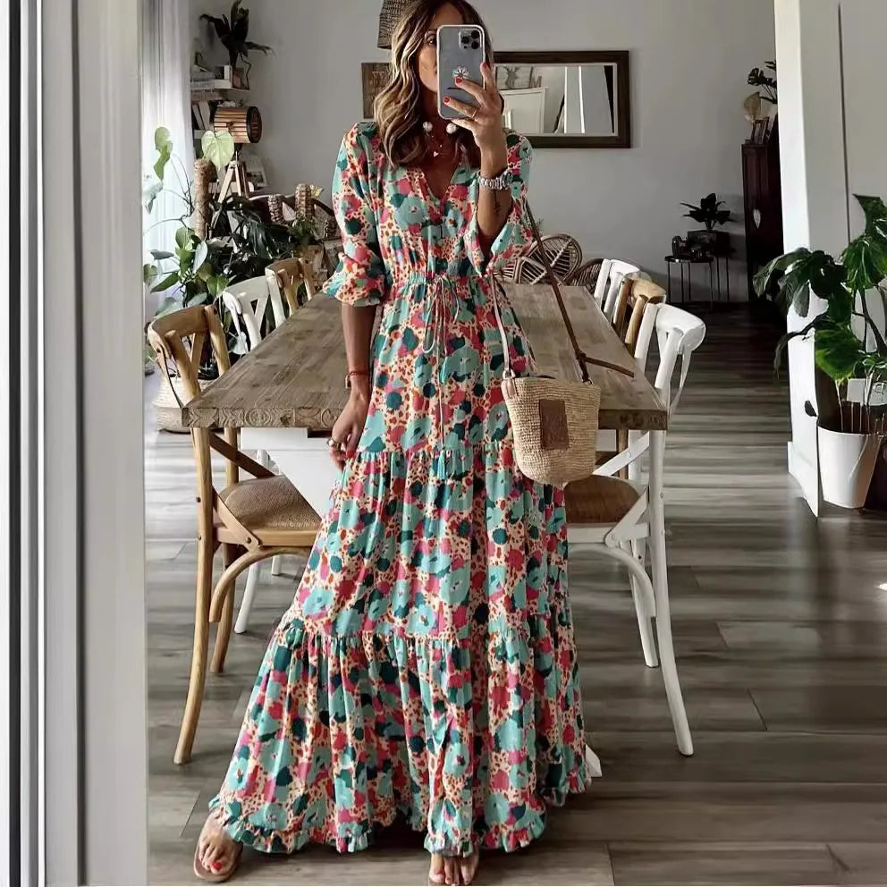 Lucille | Flower Bohemian Long Maxi Dress