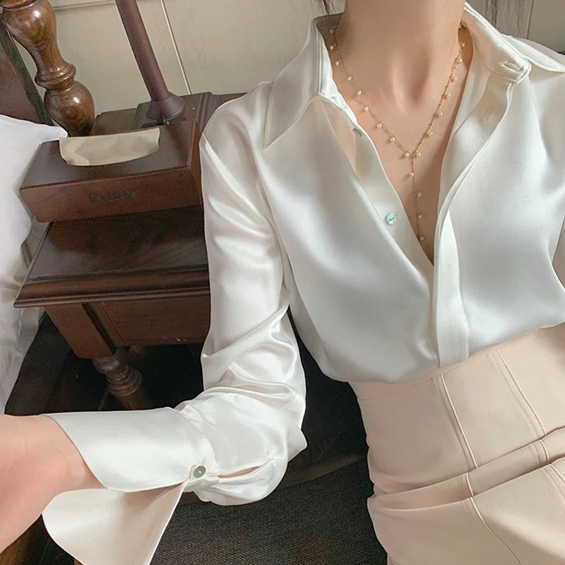 Mya | Satin Blouse Long Sleeve Shirt