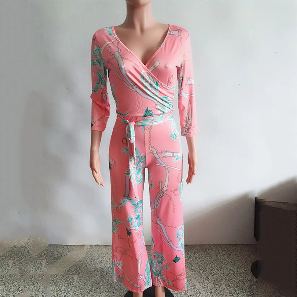 Rosalia | V-neck long sleeved printed jumpsuit