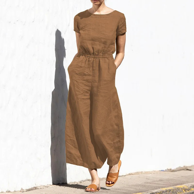 Jazlyn | O Neck Short Sleeve High Waist Wide Leg Pants