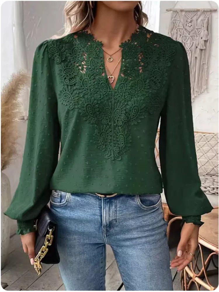 Lucy | Sexy Lace Long Sleeved V-neck T-shirt - TrendHavenCo