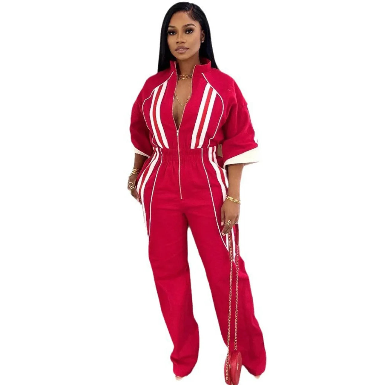 Marceline | 3/4 Sleeve Print Stripe Loose Trousers