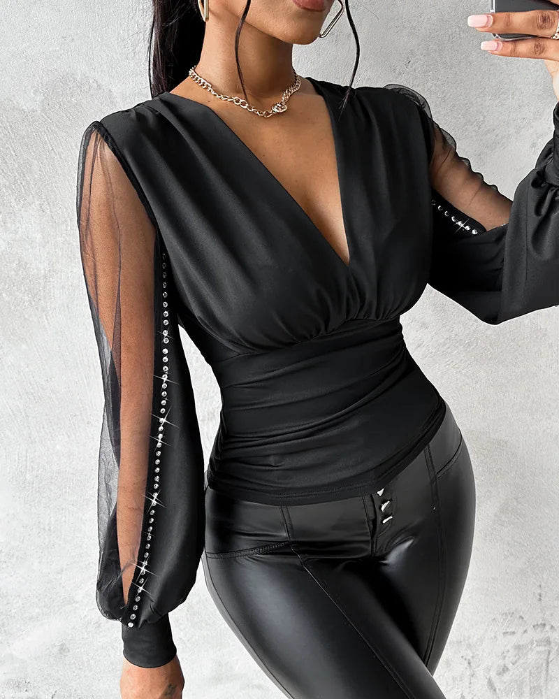 Lucy | Deep V Neck Pullover Shirt - TrendHavenCo