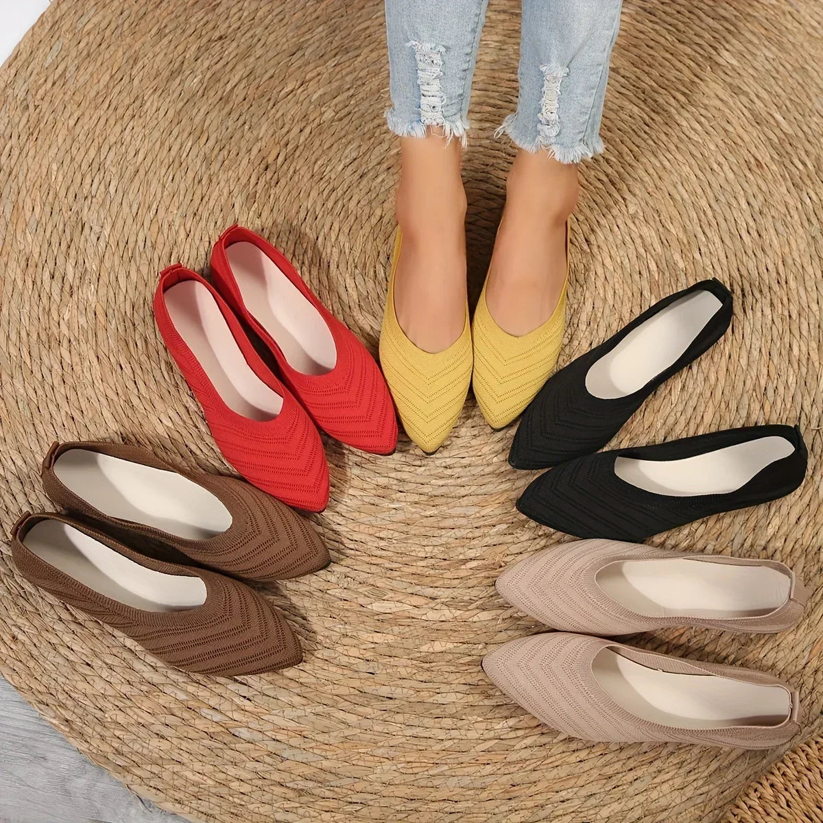 Mia | Pointed Toe Knitted Slip on Shoes - TrendHavenCo
