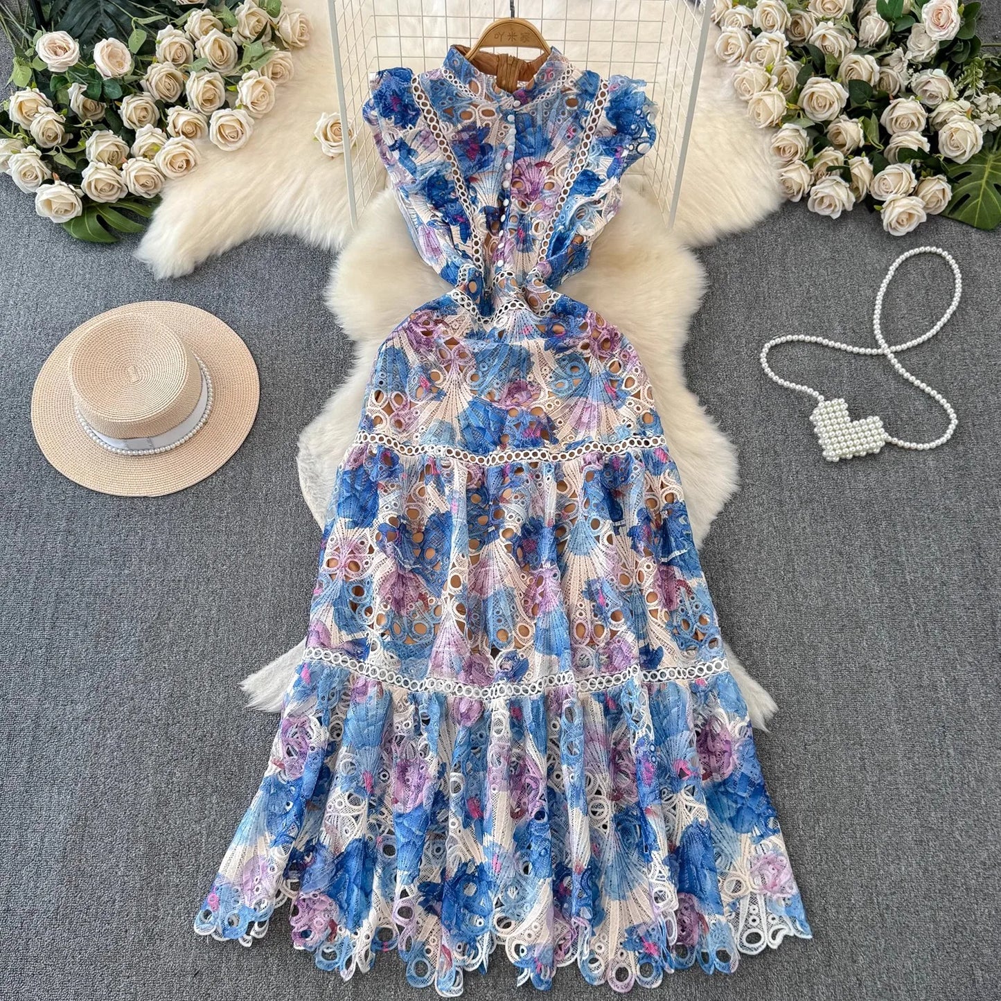 Sophia l Luxury Flower Embroidery Maxi Dress - TrendHavenCo