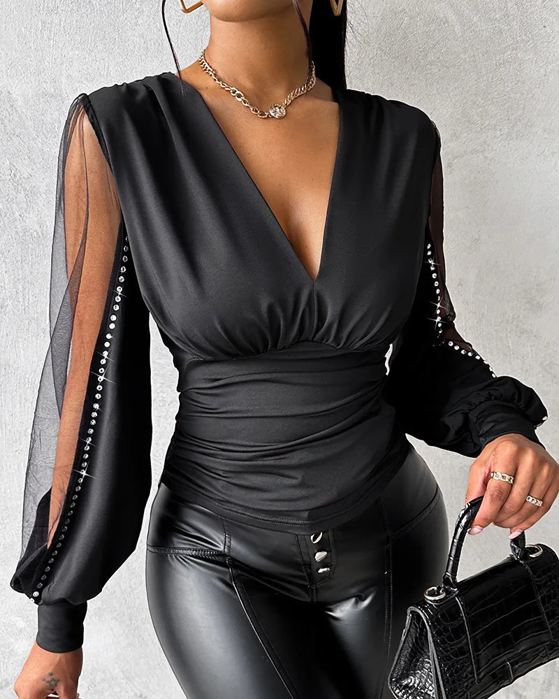 Lucy | Deep V Neck Pullover Shirt - TrendHavenCo