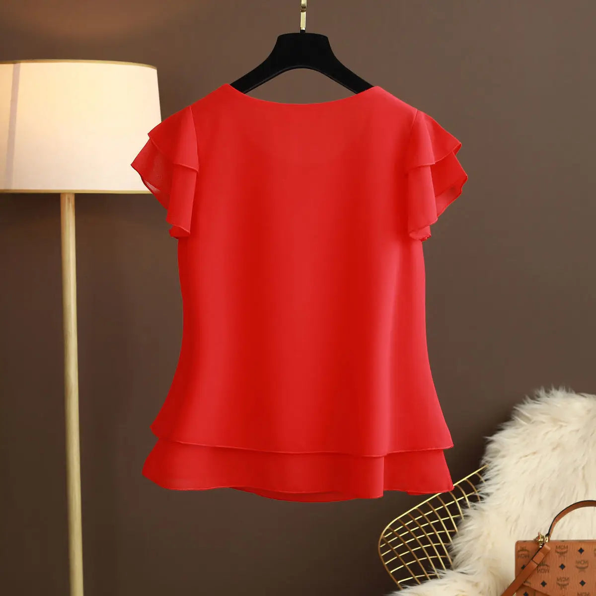 New Summer Women Blouse Loose O-Neck Chiffon Shirt Female Short Sleeve Blouse Oversized Shirts womens tops and blouses Top - TrendHavenCo