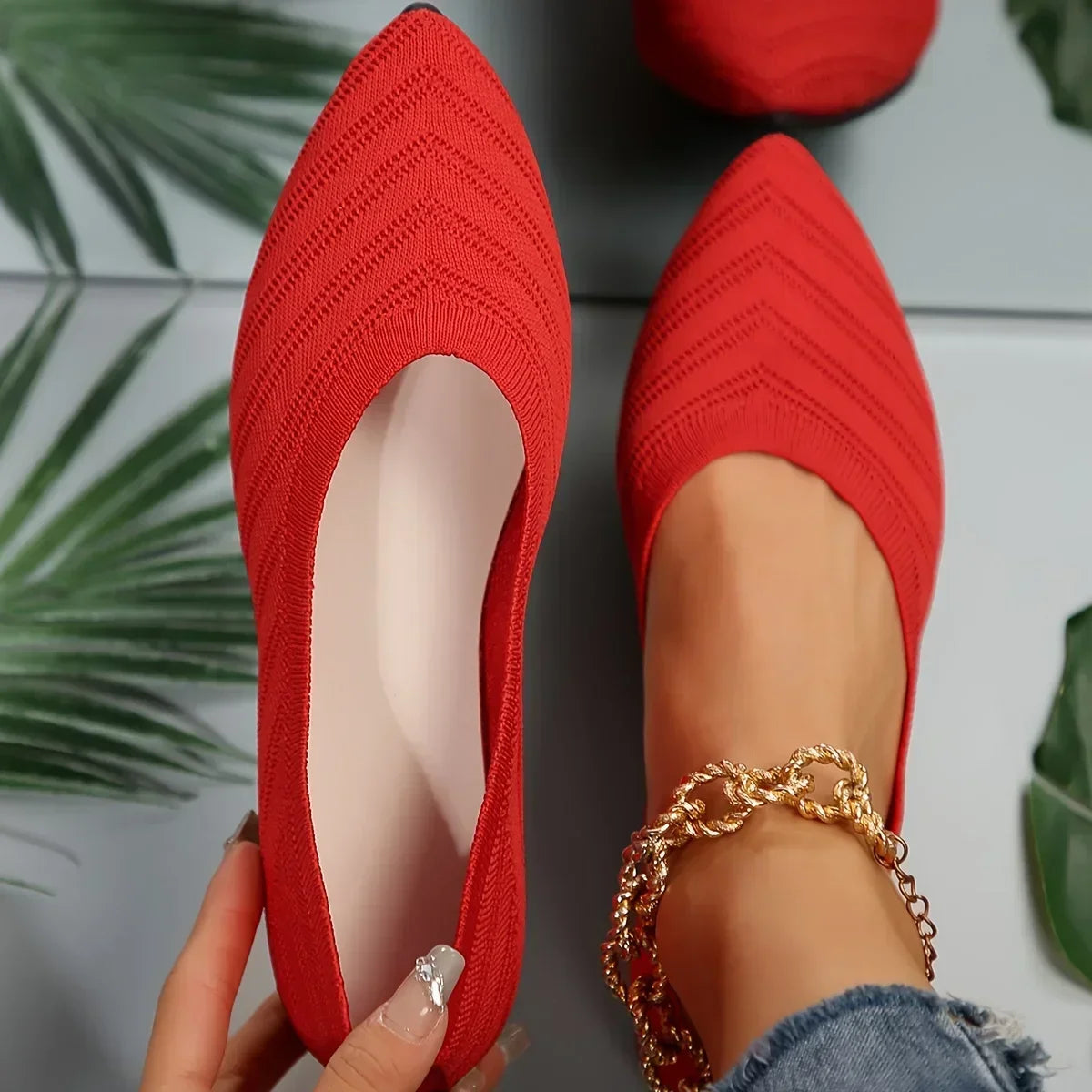 Mia | Pointed Toe Knitted Slip on Shoes - TrendHavenCo