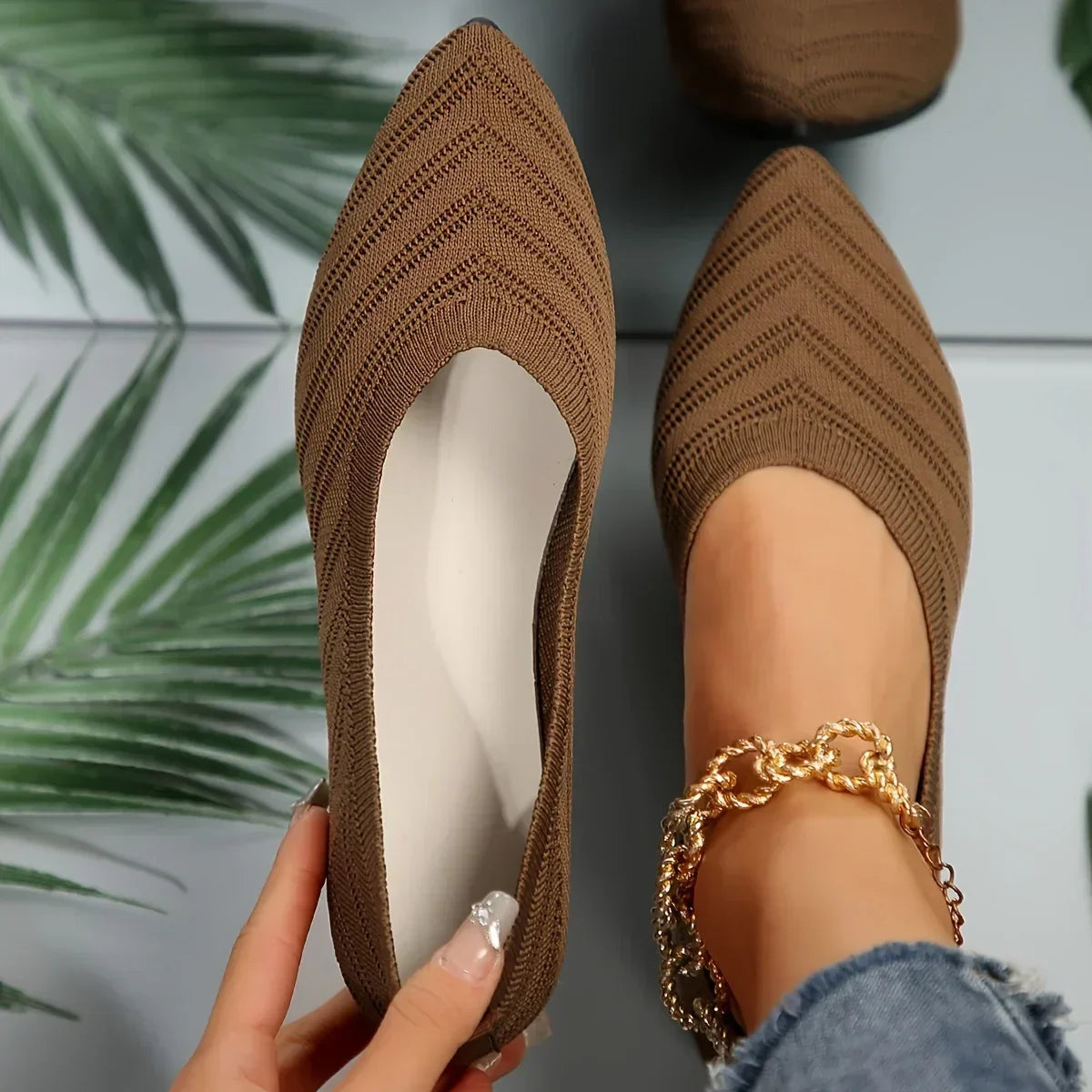 Mia | Pointed Toe Knitted Slip on Shoes - TrendHavenCo