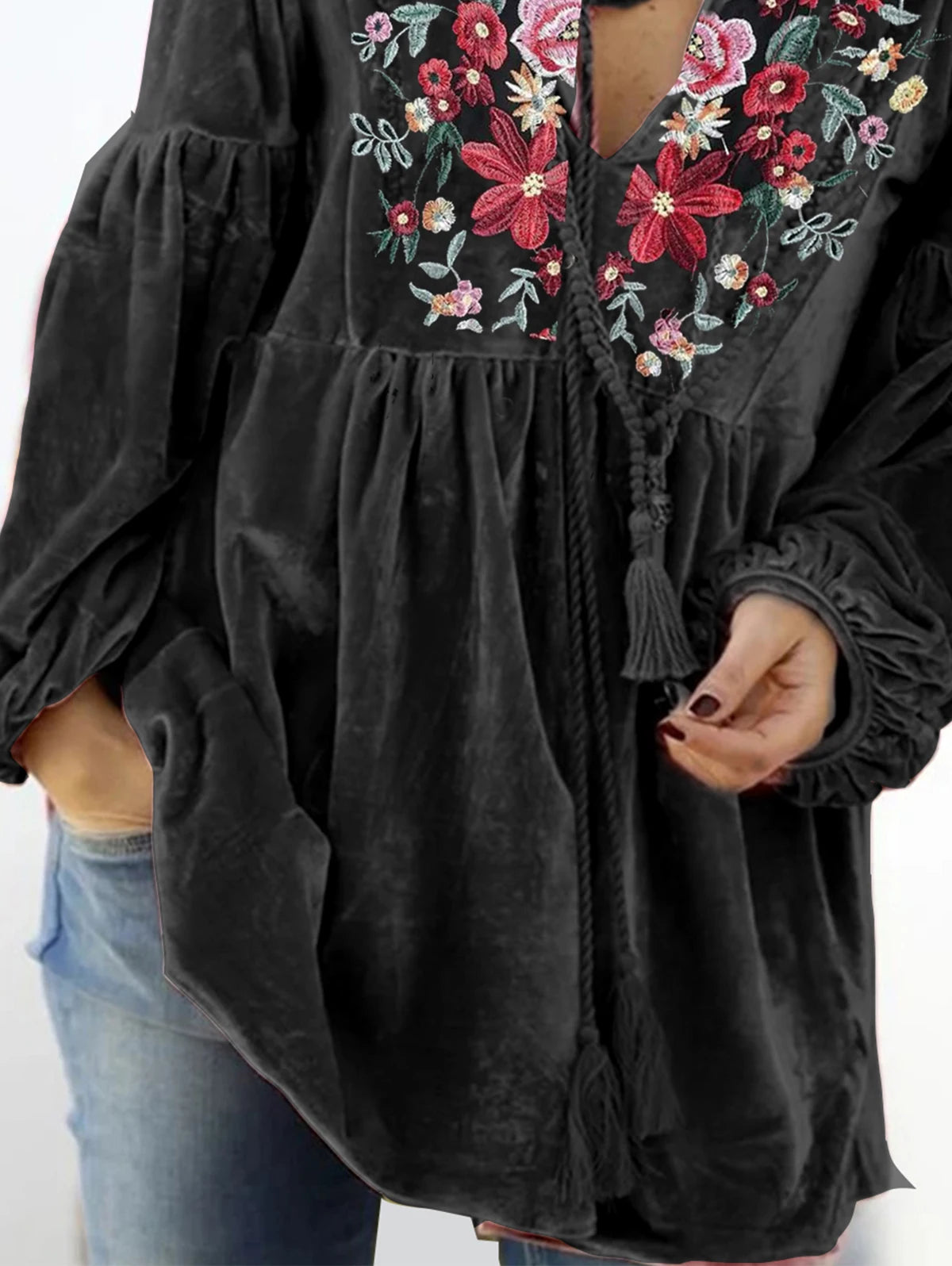Gail | Blouse Vintage Print V Neck - TrendHavenCo