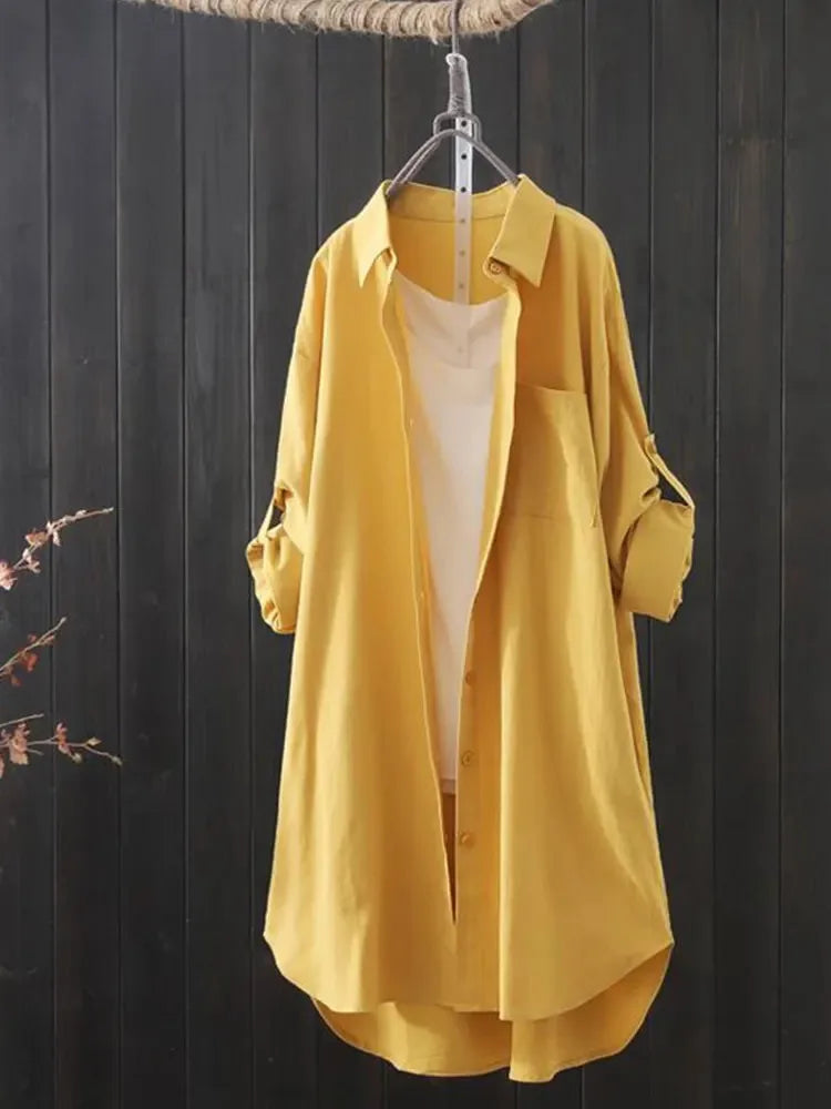 Sunny | Simple Solid Color Long Shirt Blouse