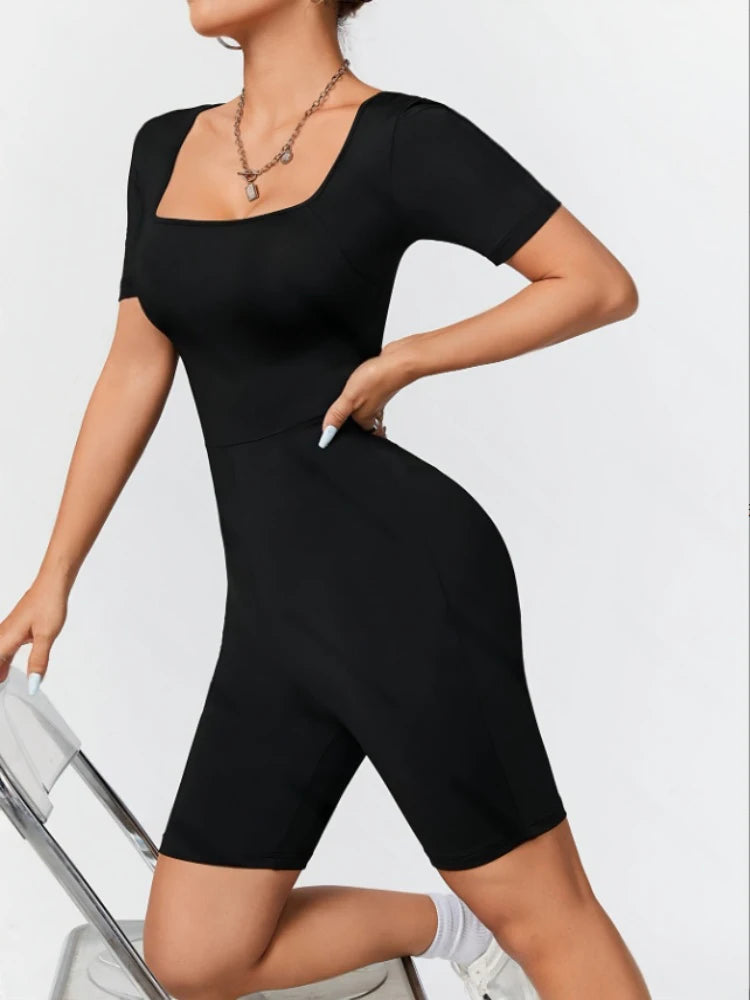 Alia | Slim Fit Square Neck Short Sleeved Jumpsuit