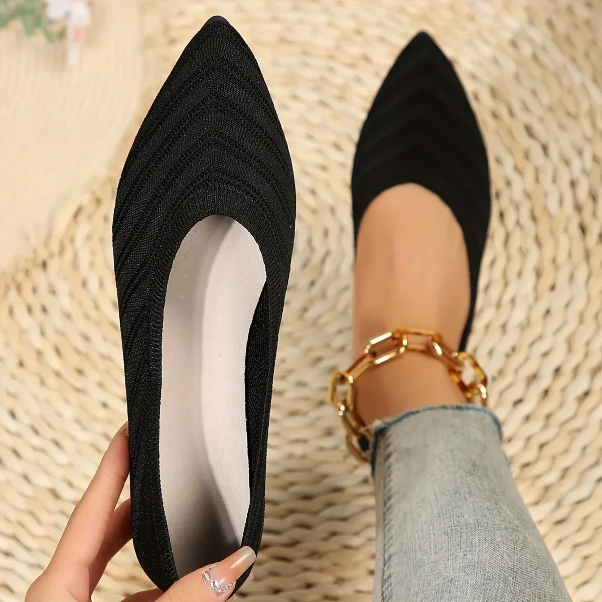 Mia | Pointed Toe Knitted Slip on Shoes - TrendHavenCo