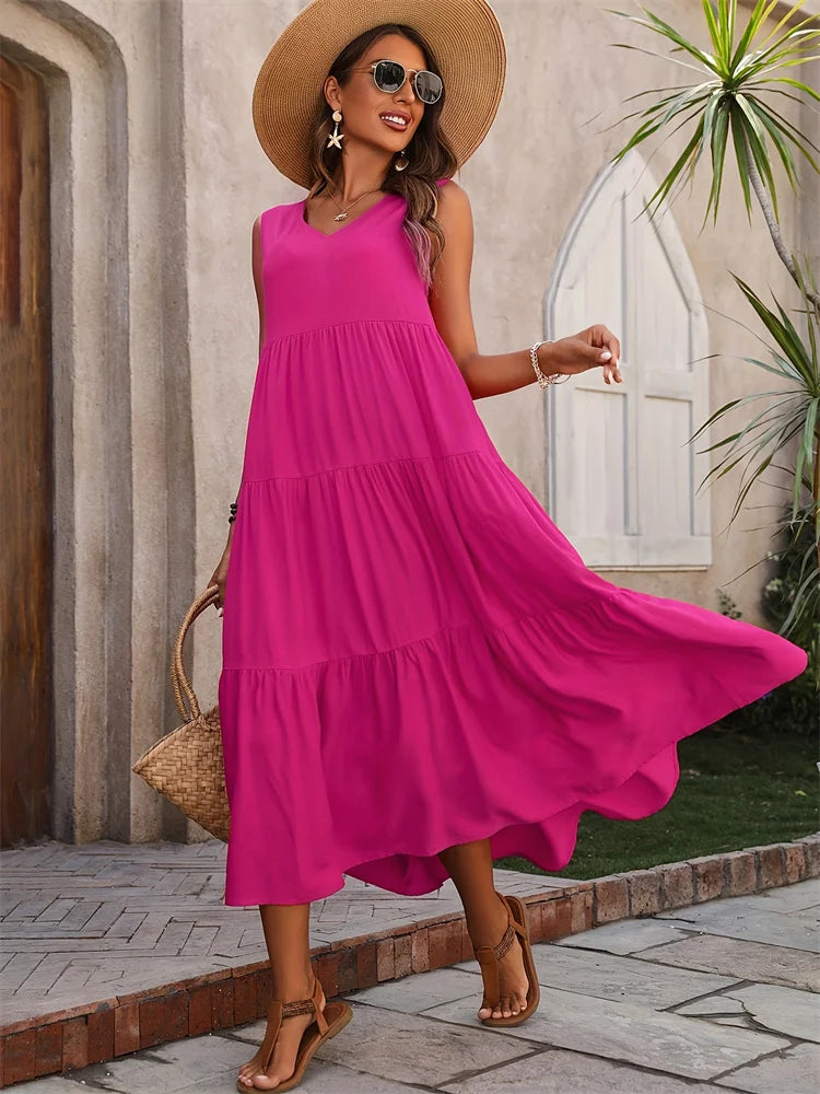 Milani | Beach Long V-neck Loose Dress