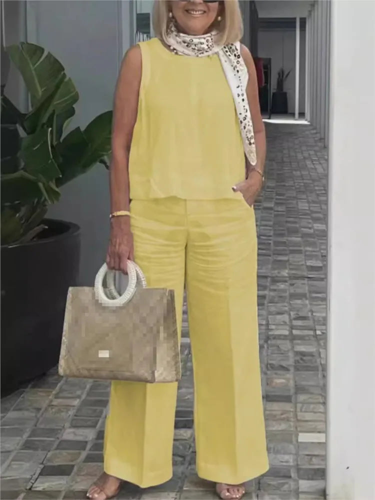 Calliope | Sleeveless Loose Blouse Wide Leg Pants
