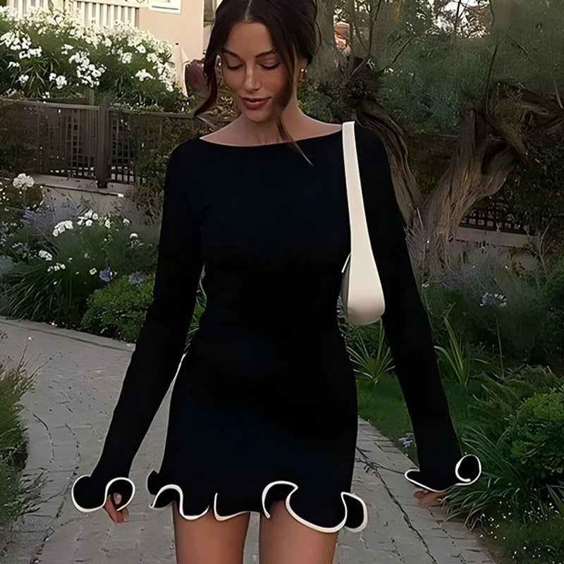 Ryleigh | Round Neck Pleat Long Sleeve Dress