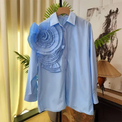 Brynn | Chic Fashion 3D Floral Turn Down Collar Blouse