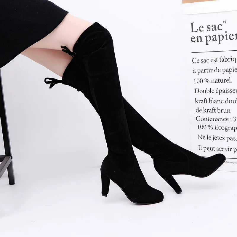 Scarlett | Stretch Fabrics High Heel Slip on Boots - TrendHavenCo