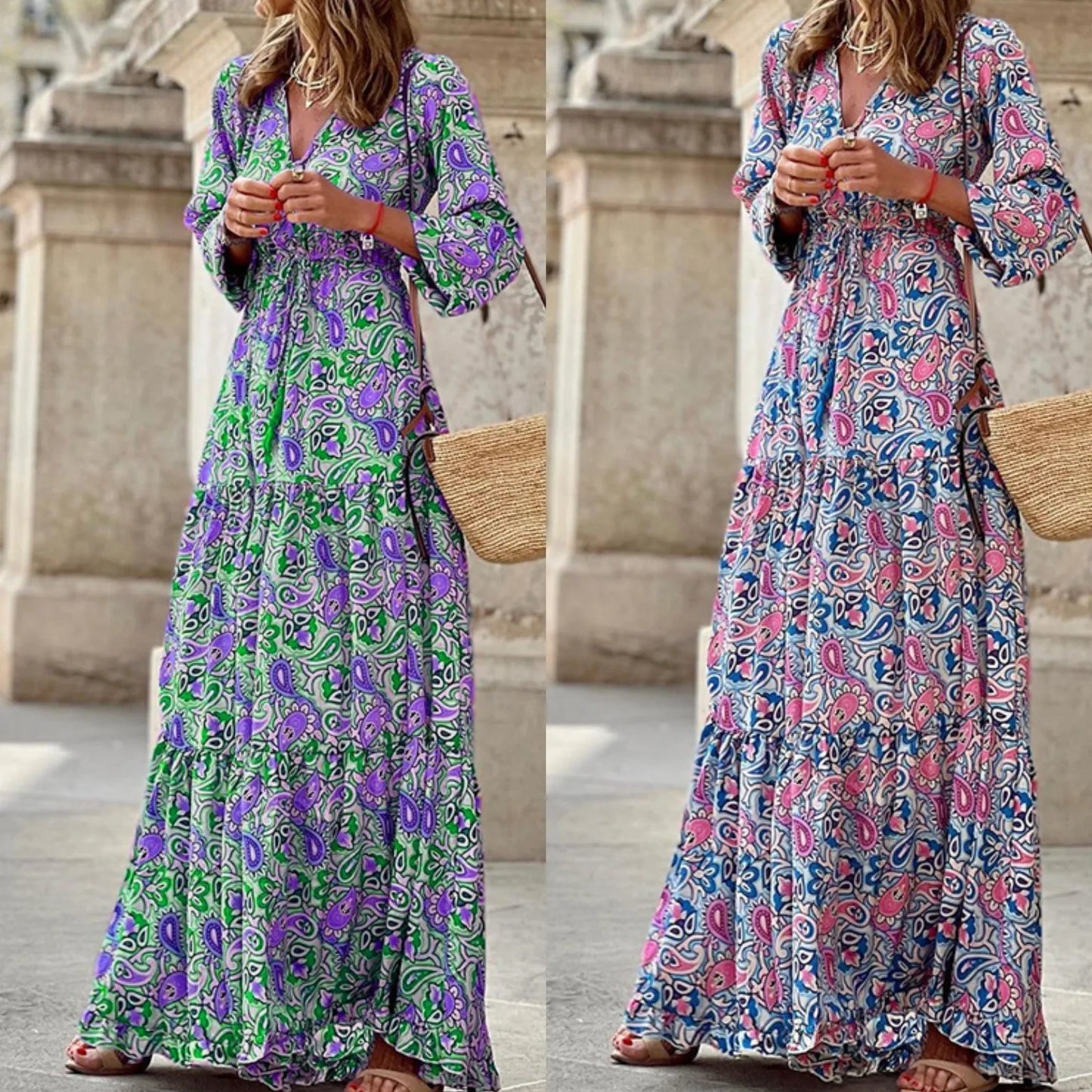 Lucille | Flower Bohemian Long Maxi Dress