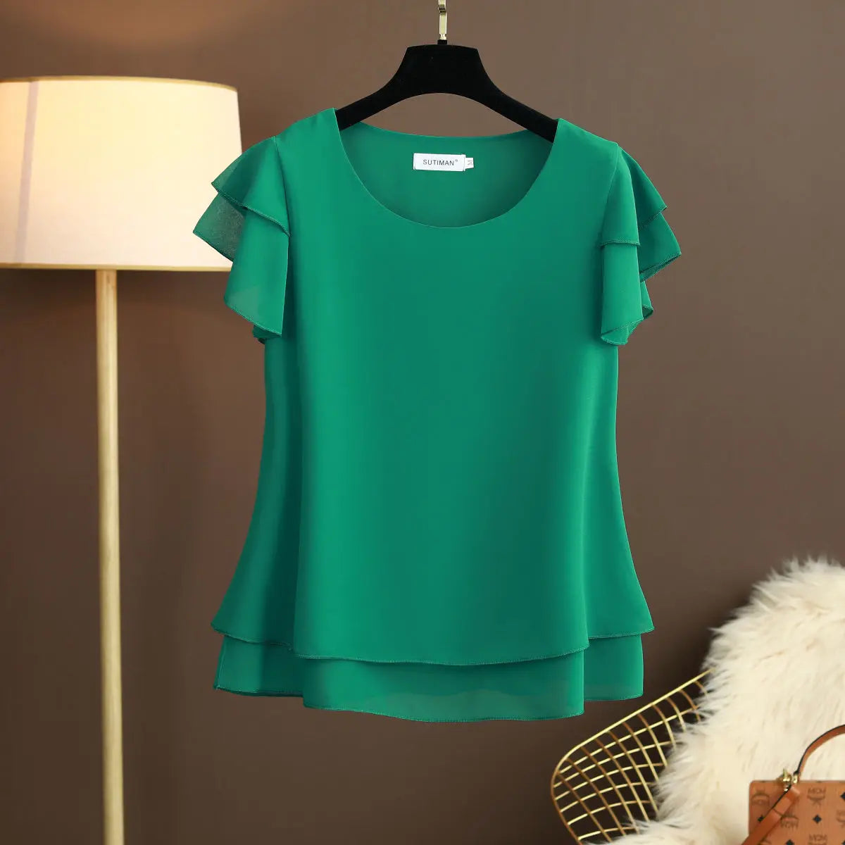 New Summer Women Blouse Loose O-Neck Chiffon Shirt Female Short Sleeve Blouse Oversized Shirts womens tops and blouses Top - TrendHavenCo