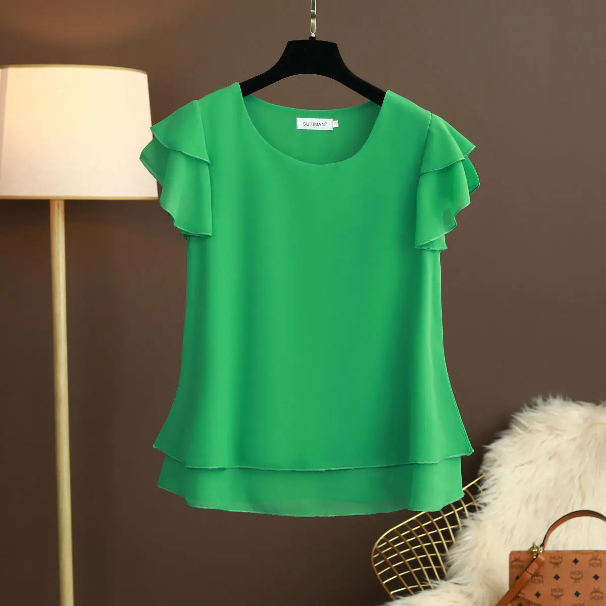 New Summer Women Blouse Loose O-Neck Chiffon Shirt Female Short Sleeve Blouse Oversized Shirts womens tops and blouses Top - TrendHavenCo