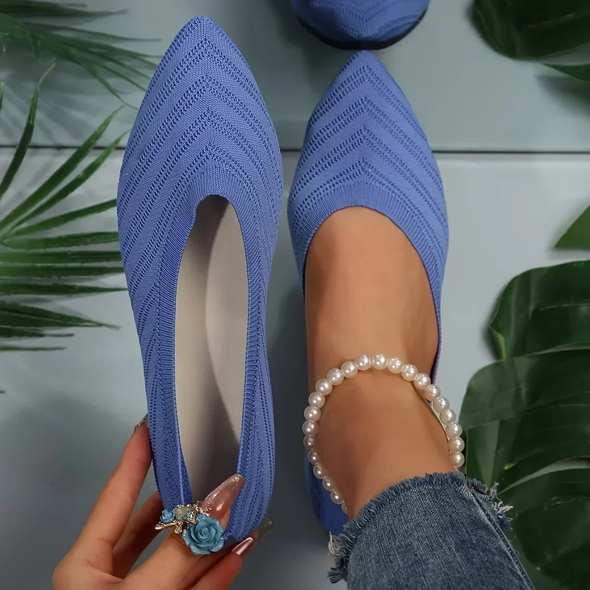 Mia | Pointed Toe Knitted Slip on Shoes - TrendHavenCo