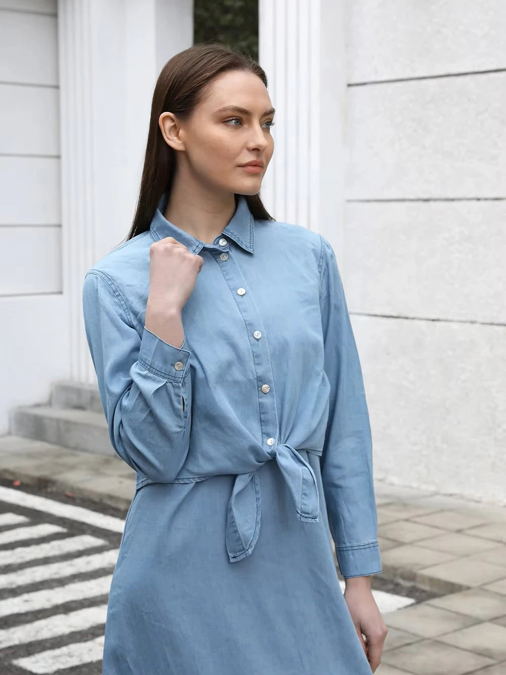 Mckenzie | Lightweight Denim Wrap Blouse & Slip Dress