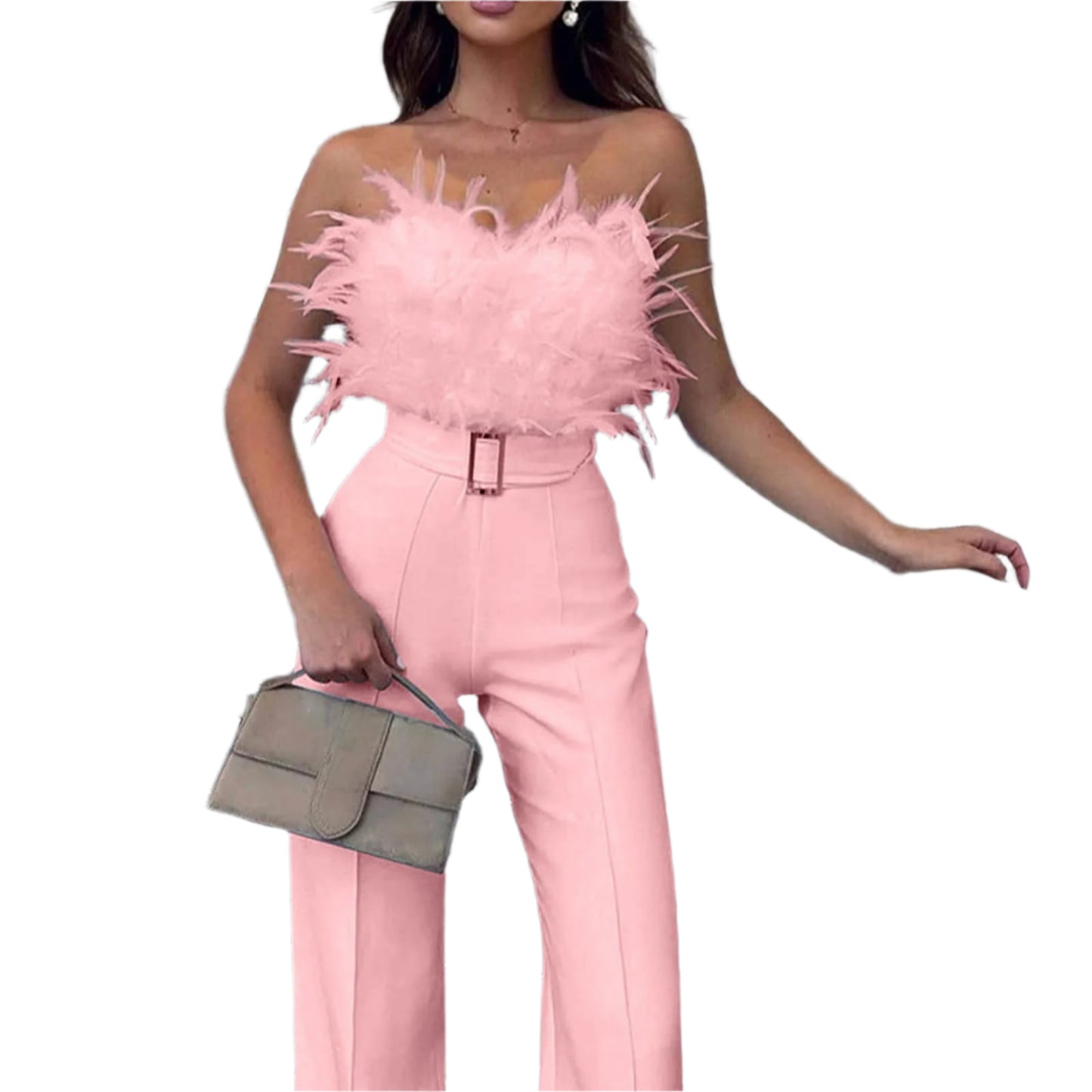 Maliyah | Feather Tube Top Sexy Jump Suits
