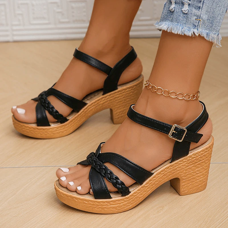 Lily | Braided High Heels Sandals - TrendHavenCo
