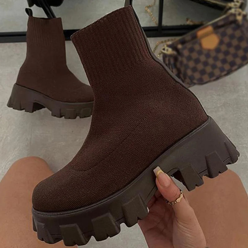 Elizabeth | Short Knitting Platform Boots - TrendHavenCo