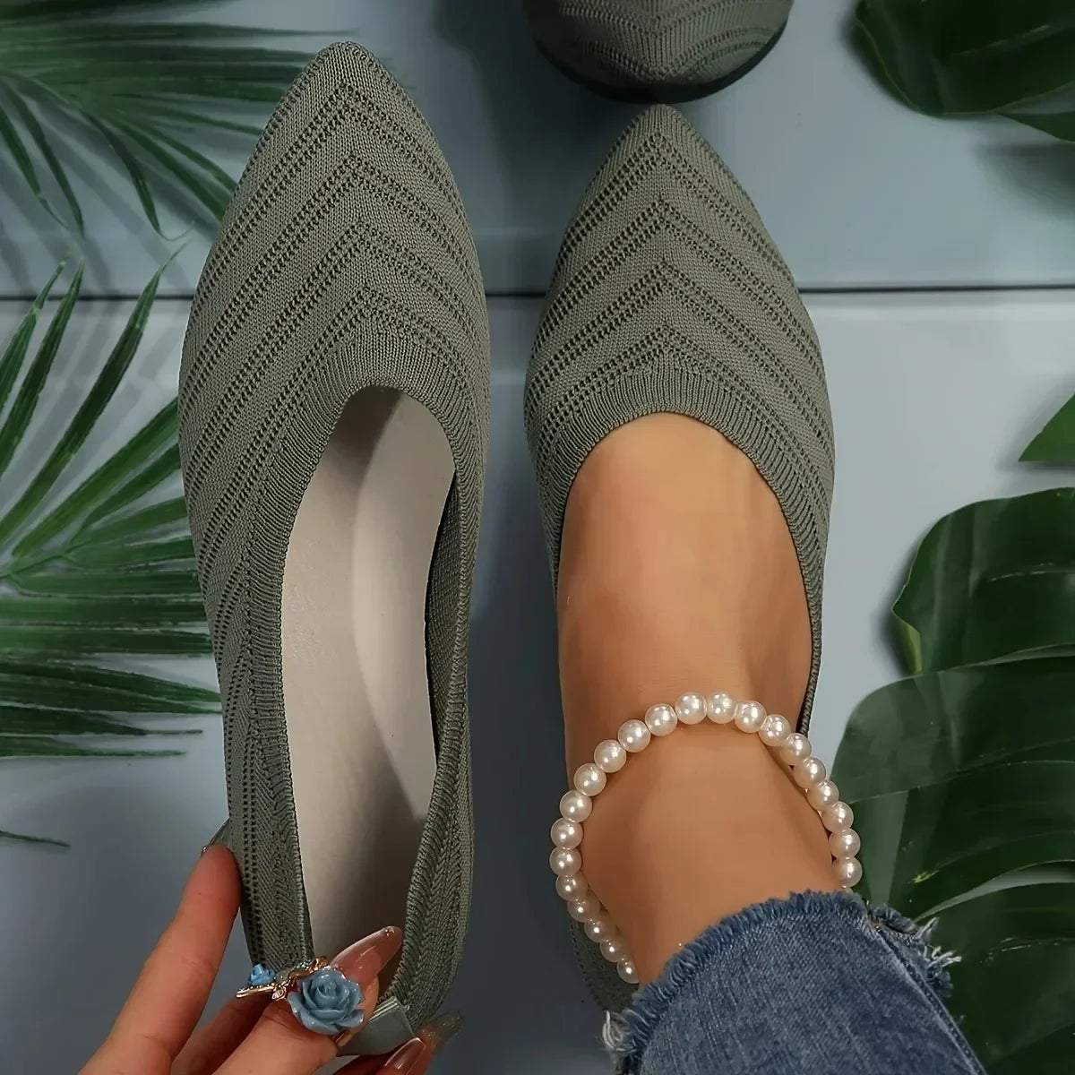 Mia | Pointed Toe Knitted Slip on Shoes - TrendHavenCo